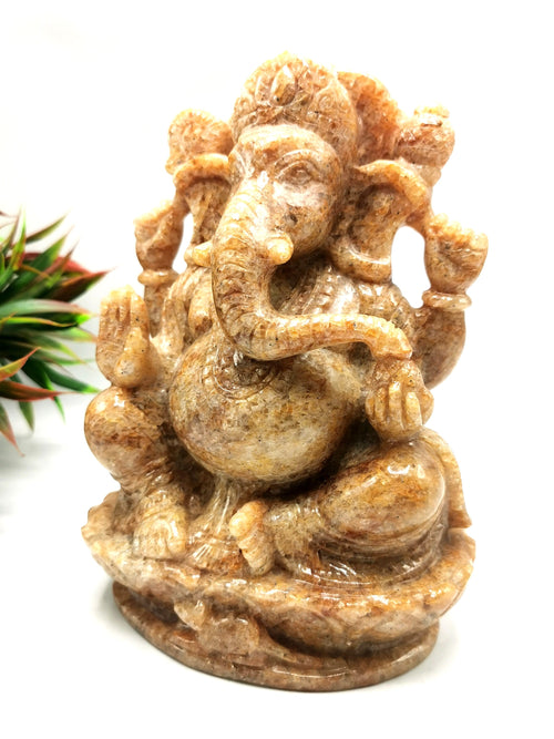 Golden Quartz Handmade Carving of Ganesh - Lord Ganesha Idol/Statue/Carving in Crystals and Gemstones - 7.5 inch and 2.62 kg (5.76 lb)