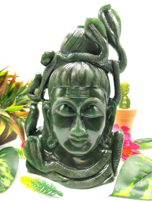 Shiva Head/Bust in Columbian Jade Carving - Lord Shivshankar in crystals and gemstones |Reiki/Chakra/Healing - 9 in and 2.36 kg (5.19 lb)