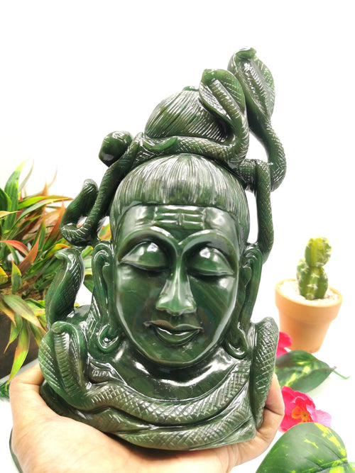 Shiva Head/Bust in Columbian Jade Carving - Lord Shivshankar in crystals and gemstones |Reiki/Chakra/Healing - 9 in and 2.36 kg (5.19 lb)