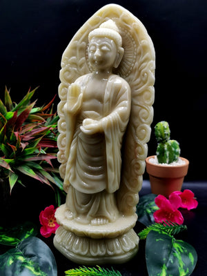 Ivory Agate Standing Buddha - handmade carving of serene and meditating Lord Buddha - crystal/reiki/healing - 10.5 in and 2.78 kg (6.12 lb)