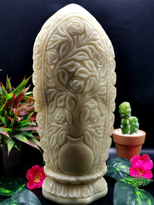 Ivory Agate Standing Buddha - handmade carving of serene and meditating Lord Buddha - crystal/reiki/healing - 10.5 in and 2.78 kg (6.12 lb)