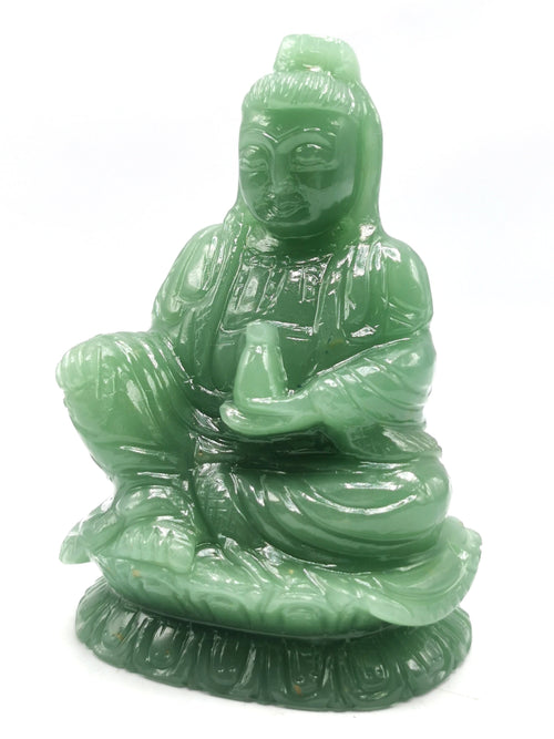 Green Aventurine Guanyin - handmade carving of Kwan Yin in sitting posture - crystal/reiki/healing - 4.25 inches and 450 gms (0.99 lb)