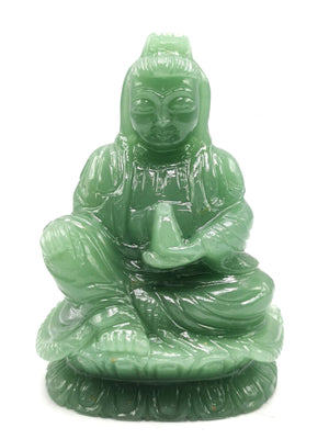 Green Aventurine Guanyin - handmade carving of Kwan Yin in sitting posture - crystal/reiki/healing - 4.25 inches and 450 gms (0.99 lb)