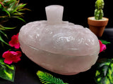 Beautiful designer rose quartz hand carved lotus bowl with covering lid - 7 inches length and 1.63 kgs (3.58 lb)