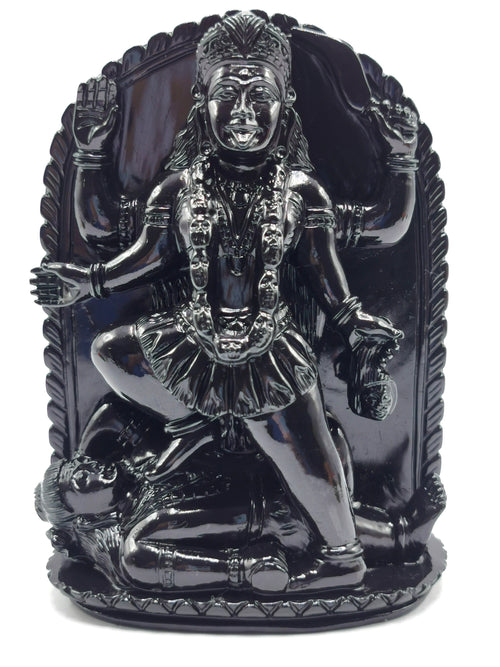 Mata Kaali statue/carving in black agate - Goddess Kali idol/murti in gemstones and crystals - 5.5 inches and 825 gms (1.81 lb)