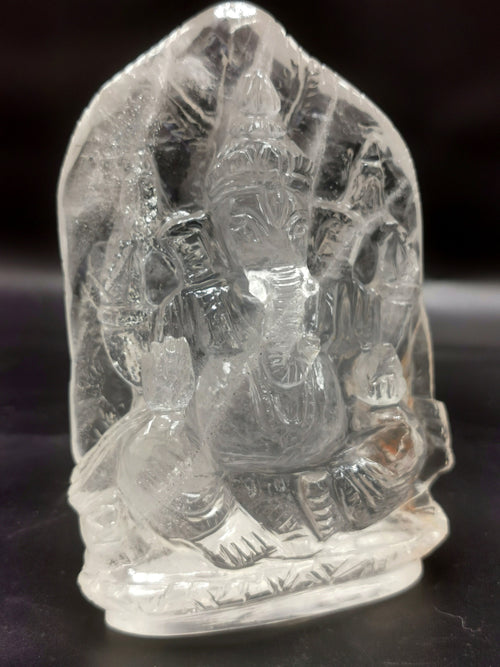 Ganesh Clear Quartz Handmade Carving - Ganesha Ido |Sculpture in Crystals and Gemstones - 4.8 inches and 475 gms (1.05 lb)