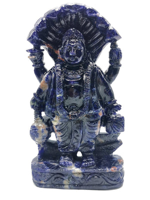 Sodalite Vishnu Handmade Carving - Lord Vishnu Idol | Sculpture | Murti in crystals and gemstones - 7.2 inches and 0.91 kg (2 lb)