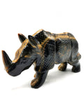 Beautifully hand carved rhinoceros carving on natural tiger eye stone - reiki/energy/chakra - 5.5 inches long and 785 gms (1.73 lb)