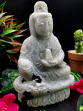 Moonstone Guanyin - handmade carving of Kwan Yin in sitting posture - crystal/reiki/healing - 6.5 inches and 1.21 kg (2.66 lb)