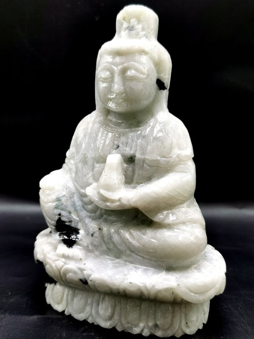 Moonstone Guanyin - handmade carving of Kwan Yin in sitting posture - crystal/reiki/healing - 6.5 inches and 1.21 kg (2.66 lb)