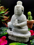 Moonstone Guanyin - handmade carving of Kwan Yin in sitting posture - crystal/reiki/healing - 6.5 inches and 1.21 kg (2.66 lb)