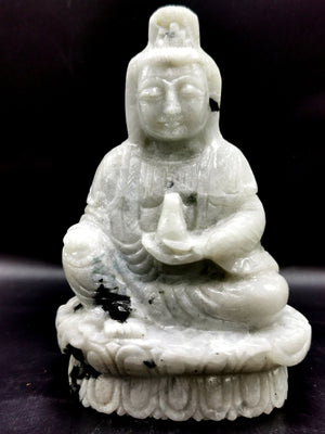 Moonstone Guanyin - handmade carving of Kwan Yin in sitting posture - crystal/reiki/healing - 6.5 inches and 1.21 kg (2.66 lb)