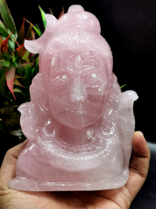 Shiva Head in Rose Quartz Carving - Lord Shivshankar in crystals and gemstones | Reiki/Chakra/Healing/Energy - 6 inch and 1.1 kg (2.42 lb)