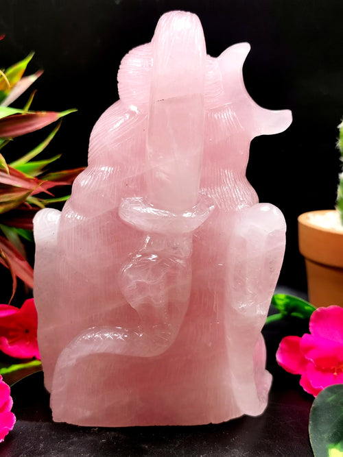 Shiva Head in Rose Quartz Carving - Lord Shivshankar in crystals and gemstones | Reiki/Chakra/Healing/Energy - 6 inch and 1.1 kg (2.42 lb)
