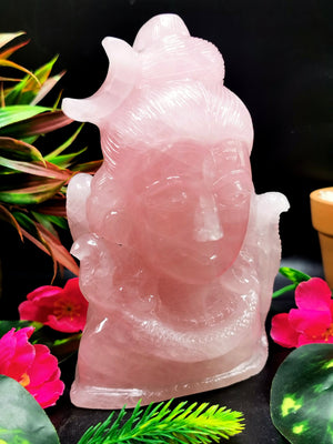 Shiva Head in Rose Quartz Carving - Lord Shivshankar in crystals and gemstones | Reiki/Chakra/Healing/Energy - 6 inch and 1.1 kg (2.42 lb)