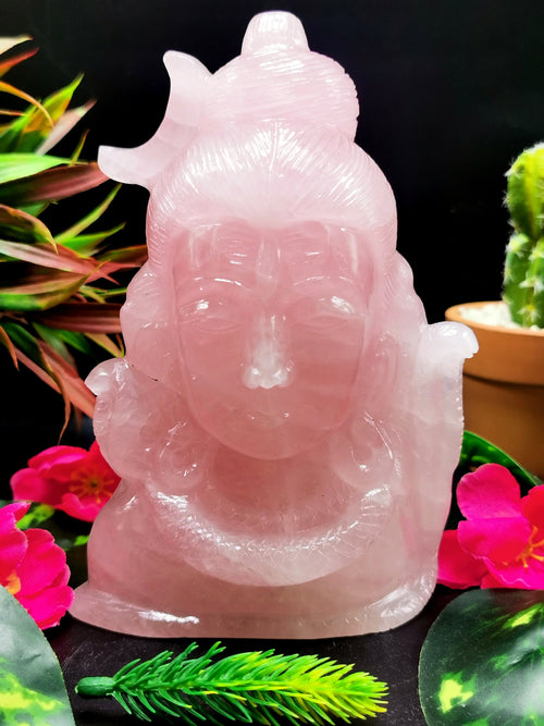 Shiva Head in Rose Quartz Carving - Lord Shivshankar in crystals and gemstones | Reiki/Chakra/Healing/Energy - 6 inch and 1.1 kg (2.42 lb)