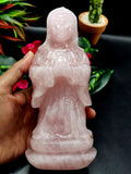 Mother Mary beautiful carving in natural rose quartz stone | hand carved in gemstones | crystal/reiki - 7.5 inches and 1.07 kgs (2.35 lb)