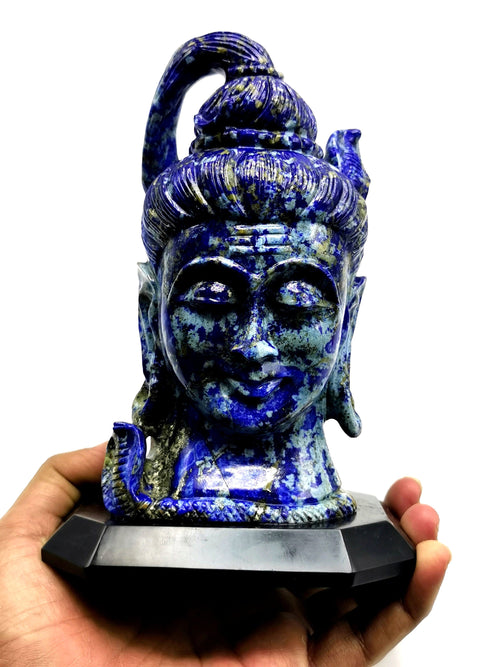 Shiva Head in Lapis Lazuli Carving - Lord Shivshankar in crystals and gemstones |Reiki/Chakra/Healing -6.5 in and 1.29 kg (2.84 lb)