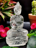 Clear Quartz/Clear Crystal Buddha - handmade carving of serene and meditating Lord Buddha - crystal/reiki/healing - 5 inches and 500 gms