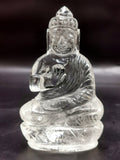 Clear Quartz/Clear Crystal Buddha - handmade carving of serene and meditating Lord Buddha - crystal/reiki/healing - 3.5 inches and 170 gms