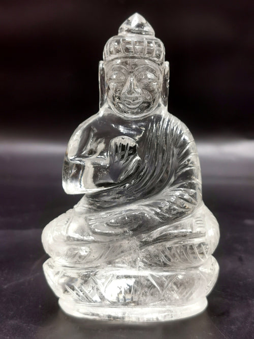 Clear Quartz/Clear Crystal Buddha - handmade carving of serene and meditating Lord Buddha - crystal/reiki/healing - 3.5 inches and 170 gms