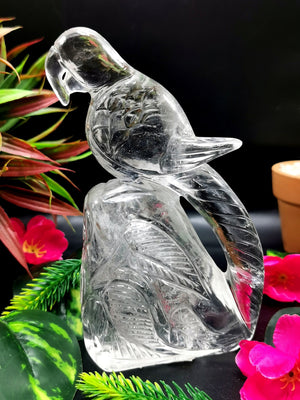 Beautifully hand carved bird carving on natural clear quartz stone - reiki/energy/chakra - 6 inches long and 570 gms (1.25 lb)