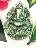 Labradorite Carving of Ganesh on a plate with blue flash - Lord Ganesha Idol | Figurine in Crystals and Gemstones - 3 inches and 36 gms
