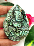 Labradorite Carving of Ganesh on a plate with blue flash - Lord Ganesha Idol | Figurine in Crystals and Gemstones - 3 inches and 36 gms