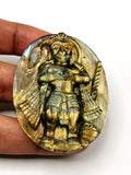 Labradorite Plate Carving of Lord Hanuman with golden flash | Bajrang Bali statue | Reiki/Chakra/Healing in gemstone and crystals - 2.5 in