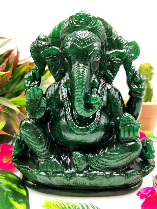 Ganesh statue in Dark Green Aventurine Handmade - Lord Ganesha Idol in Crystals/Gemstone - Reiki/Chakra/Healing -7 in and 2.09 kg (4.60 lb)