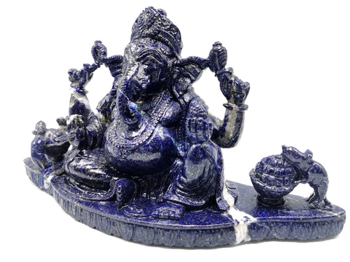 Lapis Lazuli Handmade Carving of Ganesh - Lord Ganesha Idol |Sculpture in Crystals/Gemstones - Reiki/Chakra/Healing - 5 inches and 2.01 kgs