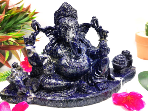 Lapis Lazuli Handmade Carving of Ganesh - Lord Ganesha Idol |Sculpture in Crystals/Gemstones - Reiki/Chakra/Healing - 5 inches and 2.01 kgs