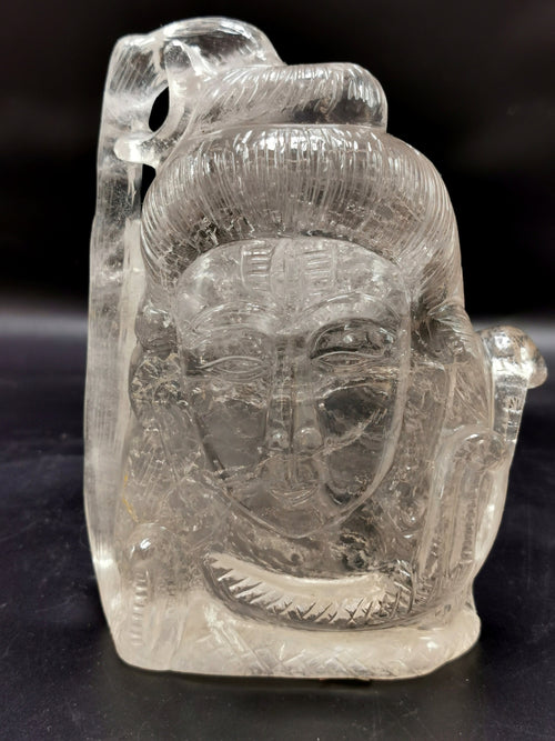 Shiva Head/Bust in Clear Quartz Carving - Lord Shivshankar in crystals and gemstones |Reiki/Chakra/Healing - 5 in and 845 gms (1.86 lb)