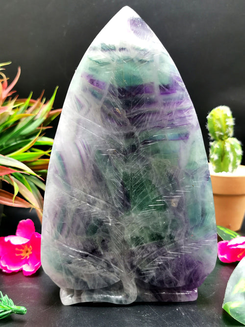 Multicolor Fluorite Buddha on leaf - handmade carving of serene and meditating Lord Buddha - crystal/reiki - 7 inches and 1.29 kg (2.84 lb)