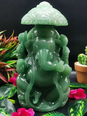 Green Aventurine Carving of Ganesh - Lord Ganesha Idol in Crystals/Gemstone - Reiki/Chakra/Healing/energy,dec21-1 - 10 in and 3.95 kg (8.69 lb) hi