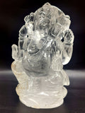 Ganesh statue in Clear Quartz Handmade Carving - Ganesha Ido |Sculpture in Crystals and Gemstones - 4.5 inches and 475 gms (1.05 lb)