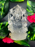 Ganesh statue in Clear Quartz Handmade Carving - Ganesha Ido |Sculpture in Crystals and Gemstones - 4.5 inches and 475 gms (1.05 lb)