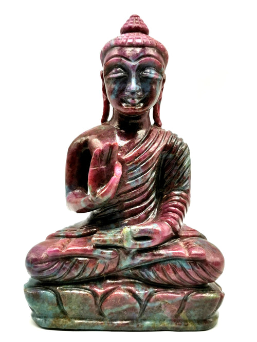 Red Ruby Kyanite Buddha - handmade carving of serene and meditating Lord Buddha - crystal/reiki/healing - 7 inches and 1.54 kg (3.39 lb)