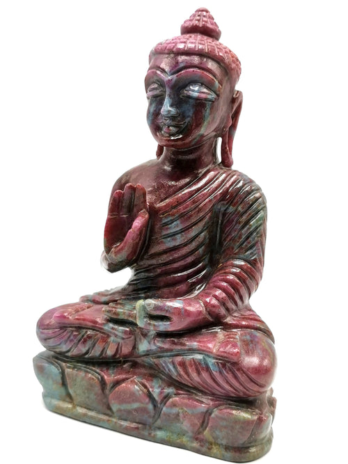 Red Ruby Kyanite Buddha - handmade carving of serene and meditating Lord Buddha - crystal/reiki/healing - 7 inches and 1.54 kg (3.39 lb)