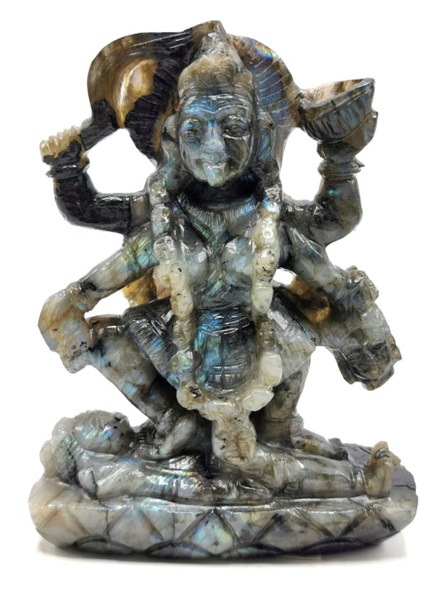 Mata Kaali statue/carving in labradorite stone - Goddess Kali idol/murti in gemstones and crystals - 5.5 inches and 590 gms (1.30 lb)