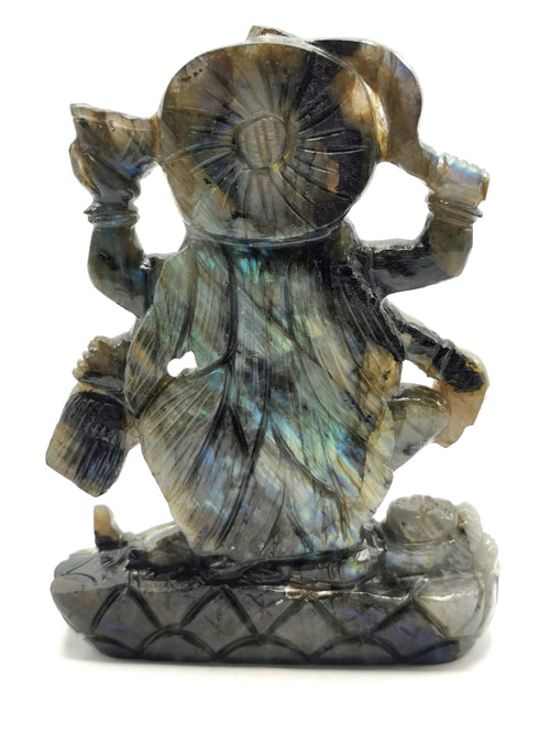 Mata Kaali statue/carving in labradorite stone - Goddess Kali idol/murti in gemstones and crystals - 5.5 inches and 590 gms (1.30 lb)