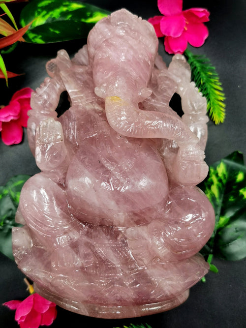 Ganesh Carving Handmade in Rose Quartz -Lord Ganesha Idol |Sculpture in Crystals and Gemstones -Reiki/Chakra/Healing - 7.5 inch and 2.34 kgs