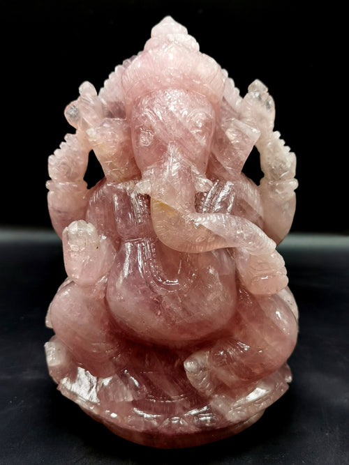 Ganesh Carving Handmade in Rose Quartz -Lord Ganesha Idol |Sculpture in Crystals and Gemstones -Reiki/Chakra/Healing - 7.5 inch and 2.34 kgs