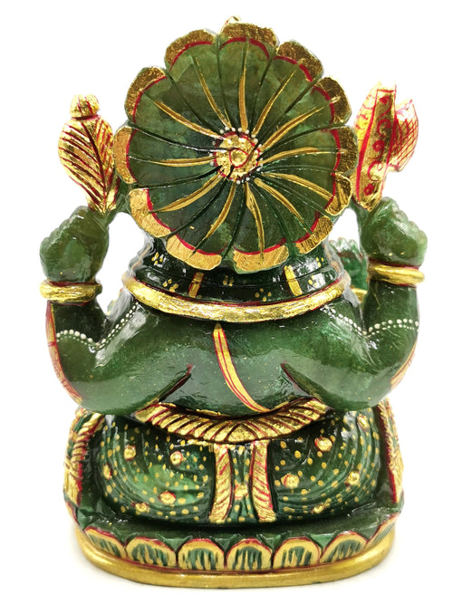 Green Aventurine Handmade Carving of Ganesh - Handpainted Lord Ganesha Idol in Crystals and Gemstones - Reiki/Chakra - 7 inch and 1.96 kg