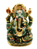 Green Aventurine Handmade Carving of Ganesh - Handpainted Lord Ganesha Idol in Crystals and Gemstones - Reiki/Chakra - 7 inch and 1.96 kg