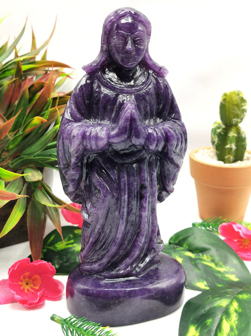 Mother Mary beautiful carving in natural lepidolite stone | hand carved in gemstones | crystal/reiki - 7.5 inches and 1.02 kgs (2.24 lb)