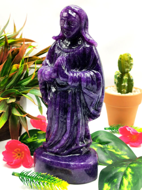 Mother Mary beautiful carving in natural lepidolite stone | hand carved in gemstones | crystal/reiki - 7.5 inches and 1.02 kgs (2.24 lb)