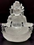 Lord Kuber statue in Clear Quartz Handmade Carving - Kubera Idol |Sculpture in Crystals and Gemstones - 5.5 inches and 810 gms (1.78 lb)
