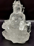 Lord Kuber statue in Clear Quartz Handmade Carving - Kubera Idol |Sculpture in Crystals and Gemstones - 5.5 inches and 810 gms (1.78 lb)