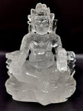 Lord Kuber statue in Clear Quartz Handmade Carving - Kubera Idol |Sculpture in Crystals and Gemstones - 5.5 inches and 810 gms (1.78 lb)